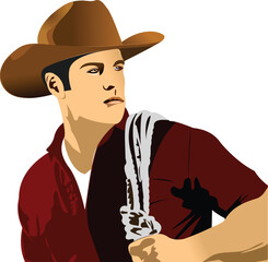 Face of Man wearing traditional cowboy clothes.