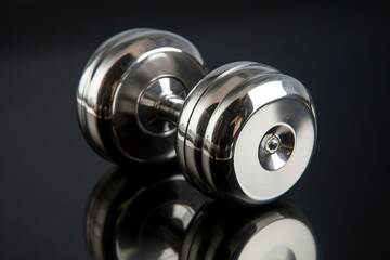 A pair of shiny weights on a plain background. Generative AI