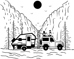 one line design vector illustration of scenery