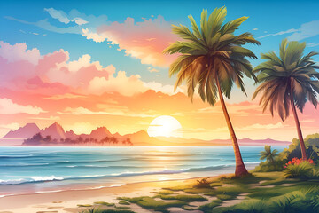 Fototapeta na wymiar sunset over the sea vector illustration