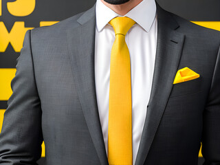 Man in black suit and yellow tie