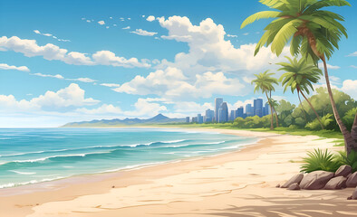 beach with palm trees vector illustration