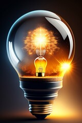 Light bulb, explosion of brilliant light bursts from the light bulb, enlightenment, new idea, epic...