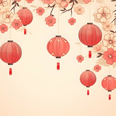 oriental style background with chinese lanterns dand cherry blossom