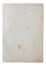 Old vintage lined paper sheet on white background