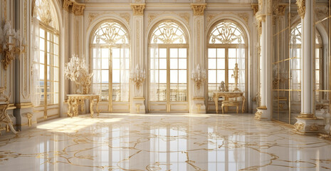 The large room is decorated in a palace style - obrazy, fototapety, plakaty