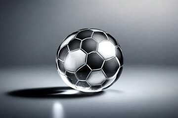Create an AI-generated picture of a miniature glass soccer ball with a crystal-clear surface and fine etchings