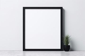 Fototapeta na wymiar Square black thin frame mockup, Minimal square black frame, Black slim frame mock up 3d illustrations