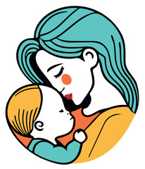 Vector illustration of a loving embrace between a mother and her infant.