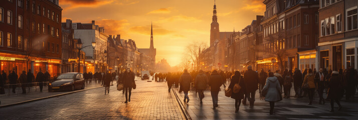 city streets of copenhagen at sunset - obrazy, fototapety, plakaty
