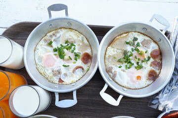 Pan-fried eggs, breakfast for tourists
