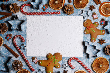 Christmas food and card background