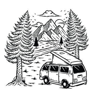 enjoy the mountain view by van line illustration