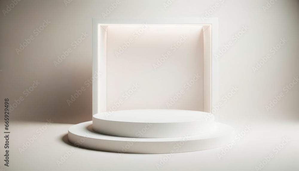 Poster abstract minimal scene with white podium. mockup. generative ai