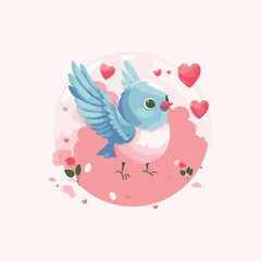 Singing bird icon illustration. cute lovely bird sing