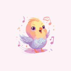 Singing bird icon illustration. cute lovely bird sing
