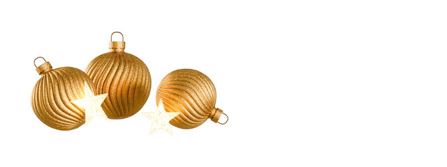 Golden christmas ball and star light on white background