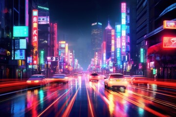 Fototapeta na wymiar long exposure abstract colorful futuristic night city background