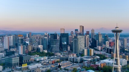 The Seattle, Washington skyline at sunset