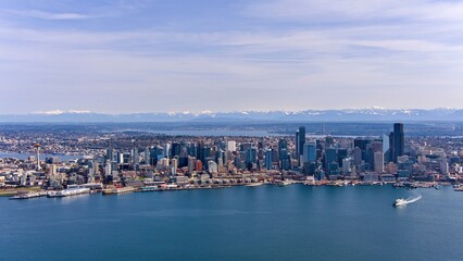 Aerial view of the Seattle skyline and Elliot Bay