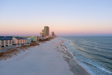 Aerial view of Orange Beach, Alabama at sunset