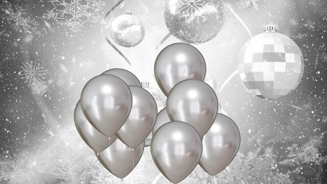 Animation of silver balloons with mirror ball on silver background