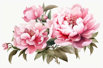 Watercolor peonies illustration with isolated flowers on transparent background, perfect for card designs. Generative AI - obrazy, fototapety, plakaty