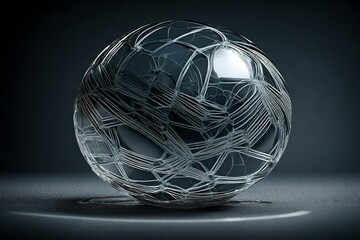 Generate a visualization of a fragile glass volleyball with fine, intricate patterns and a glossy...
