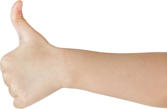 Kid hand gesture thumb up sign isolated on white background