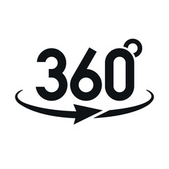 360 degrees panorama pictogram. View full angle icon.
