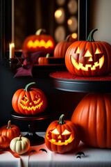 Halloween themed party interior ideas, entire lounge, decor, photorealistic