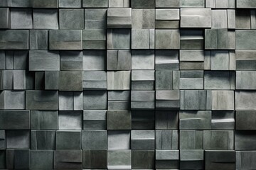 Glossy mosaic square wall made of concrete bricks with a polished and 3D stacked appearance. Generative AI
