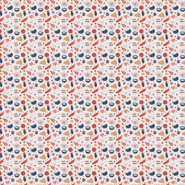 seamless background with stars - Soft pastel colors with a pink background and a mix of kitchen and cooking tools and food