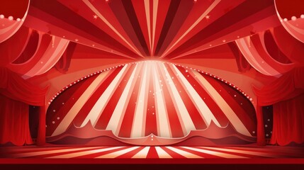 This image features an abstract representation of red curtains, evoking the ambiance of the Moulin Rouge. It also includes a circus stage with red and white stripes