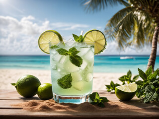A summer mojito cocktail at the beach
