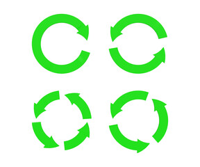 3D recycle arrows set. Reuse concept. Refresh, reset, restart, reload, undo or process concept. Set of recycle arrows in green color. 3d illustration