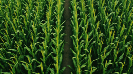 The agricultural land of a green corn farm with a perfect sky. Location place of Ukrainian agricultural region, Europe. Cultivated fields. Photo wallpaper. Minimalistic landscape. Beauty of earth.