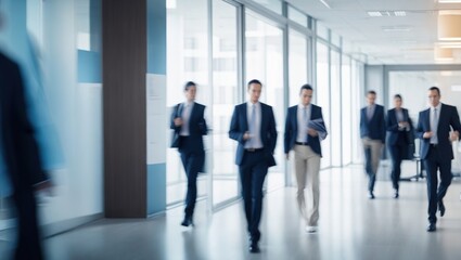 Blurred motion image of businessmen in the office walking 