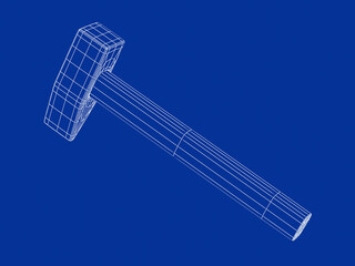 Fototapeta na wymiar 3d wireframe model of straight peen hammer