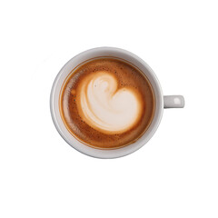 cup of hot aromatic coffee on transparent background, top view