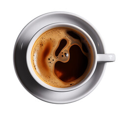 cup of hot aromatic coffee on transparent background, top view