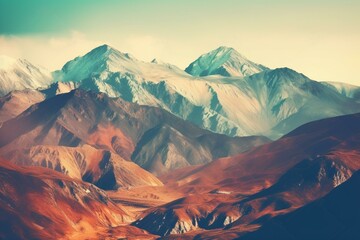 filtered image of stunning mountains. Generative AI - obrazy, fototapety, plakaty
