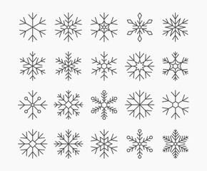 Snowflake icons set. Editable stroke outline