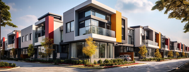 Fototapeta premium ontemporary Black Townhouses: Modern Modular Residential Architecture