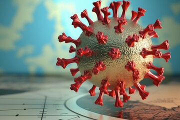 3D illustration of a location sign indicating the global crisis of the coronavirus pandemic and its impact on mental health. Generative AI