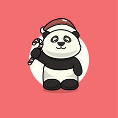 Panda With Christmast Stick Candy Illustration Vector