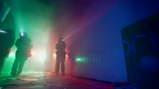 special weapons team working in building seized by terrorists combatants, training of tactical unit