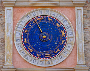 Fototapeta na wymiar old clock, detail of a church, Macerata, Marche, Italy