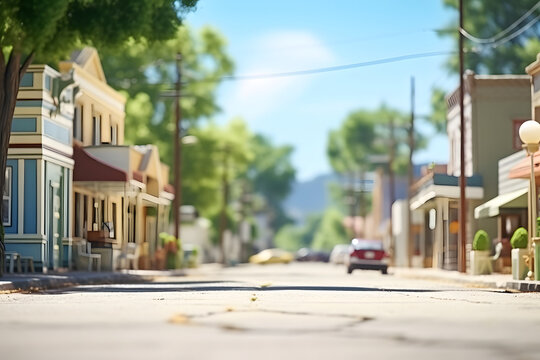 American town street view at sunny summer day. Neural network generated image. Not based on any actual scene.