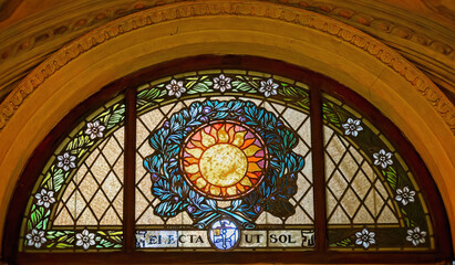 Obraz premium stained glass window in church, Macerata, Marche, Italy